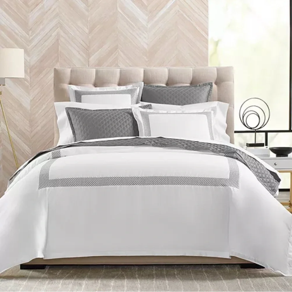 Hudson Park Collection Embroidered Geo Euro Sham in White/Blue, New w/Tag